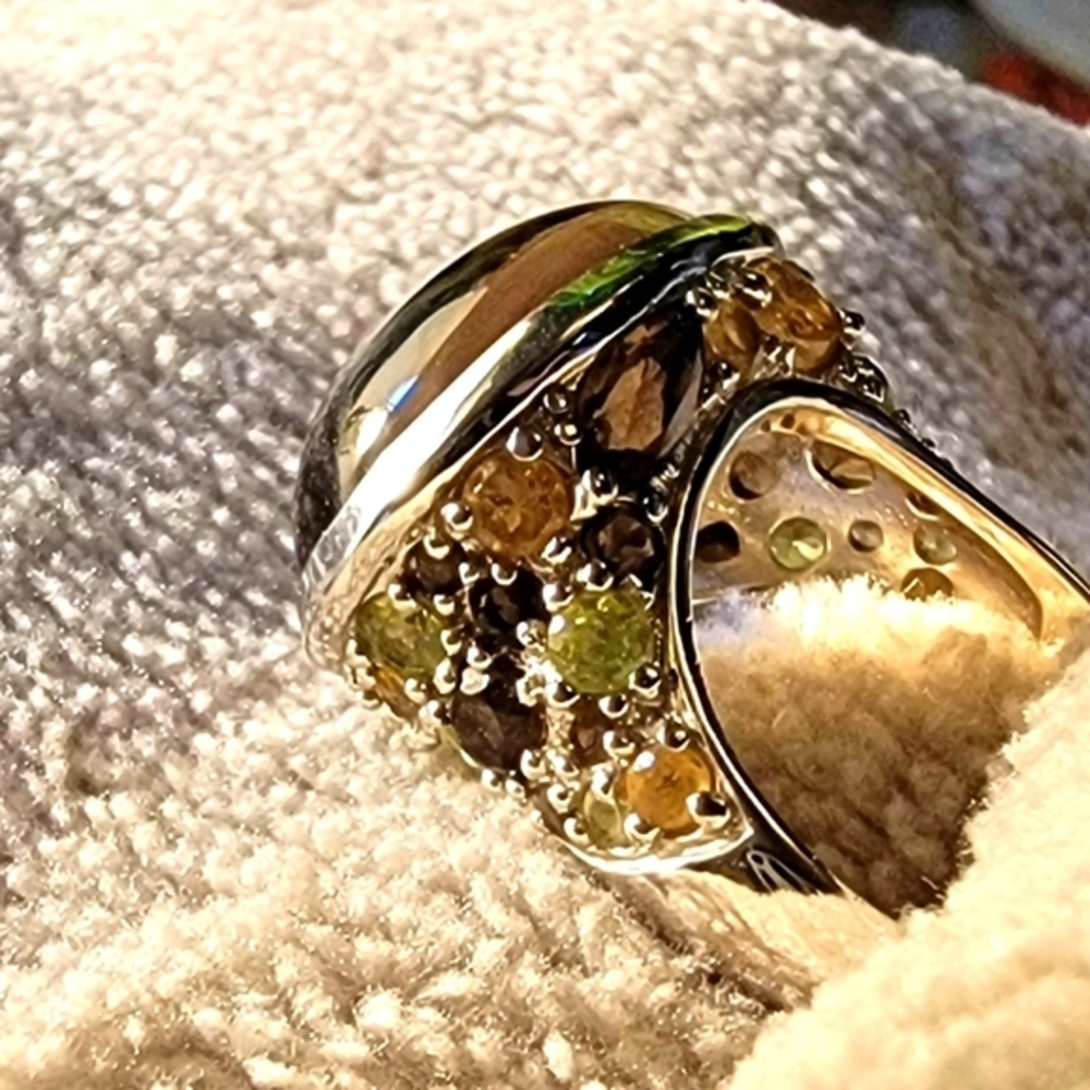 COPY - 🐚 David Sigal SS Smokey Quartz Oval Cabochon Ring with Citrine & Peridot - Picture 12 of 16
